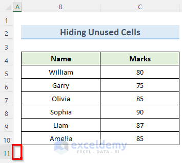 Hide Cells Outside Working Area in Excel