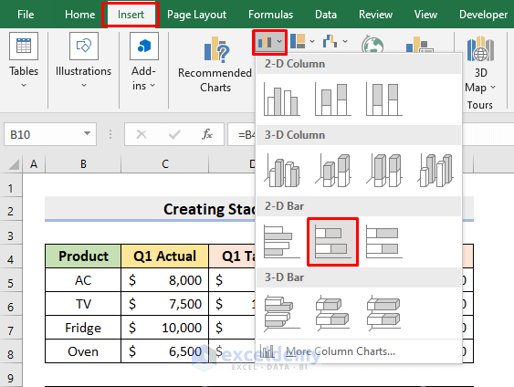 stacked bar chart excel multiple series