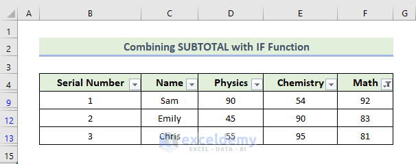 Combining SUBTOTAL with IF Function