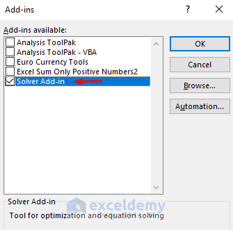 Enable Solver in Excel 