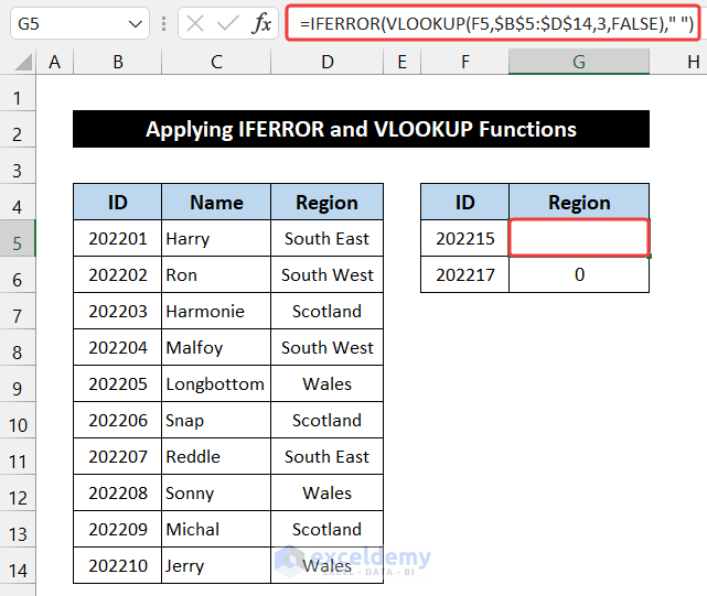 Applying IFERROR and VLOOKUP Functions to Use VLOOKUP to Return Blank Instead of 0