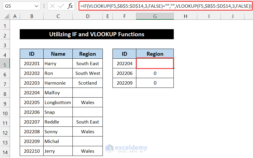 Utilizing IF and VLOOKUP Functions to Use VLOOKUP to Return Blank Instead of 0