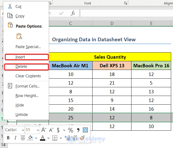 Insert or Delete a Column or Row in Datasheet View