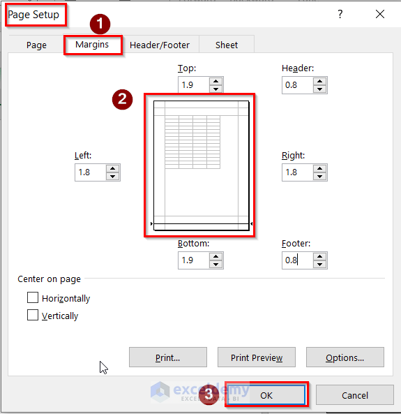 Modify Page Layout View in Excel