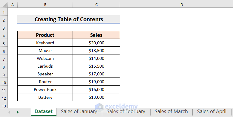 How to Create Table of Contents in Excel