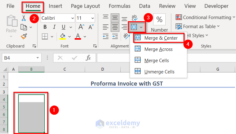 Include Company Logo and Details in Proforma Invoice Format with GST in Excel