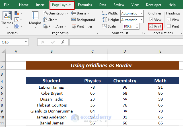 Table Border not Showing in Print Preview