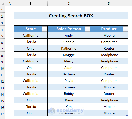 Create a Search Box in Excel with VBA