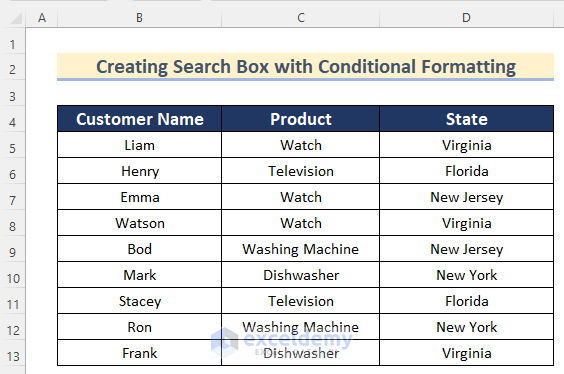 Ways to Create Search Box in Excel with Conditional Formatting