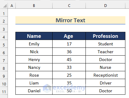 Ways to Mirror Text in Excel