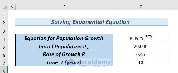 How to Solve Exponential Equation in Excel
