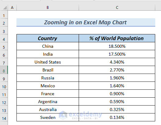 How to Zoom in on Excel Map Chart 