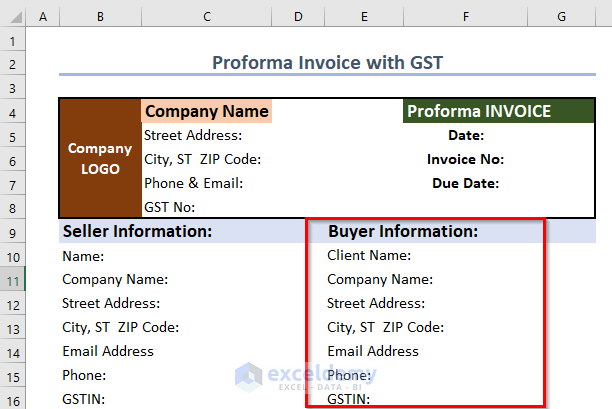 Add Buyer Information for Proforma Invoice in Excel