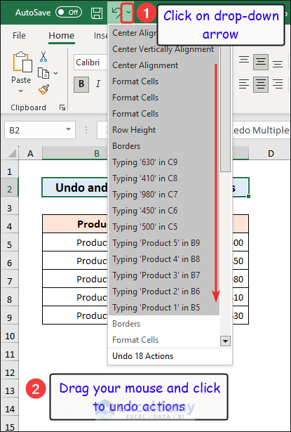 Select and click on the mouse to undo multiple actions