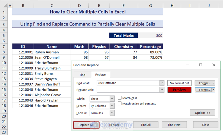 Giving Replace All Command