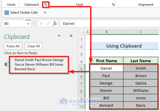 clipboard to merge two columns in excel without losing data