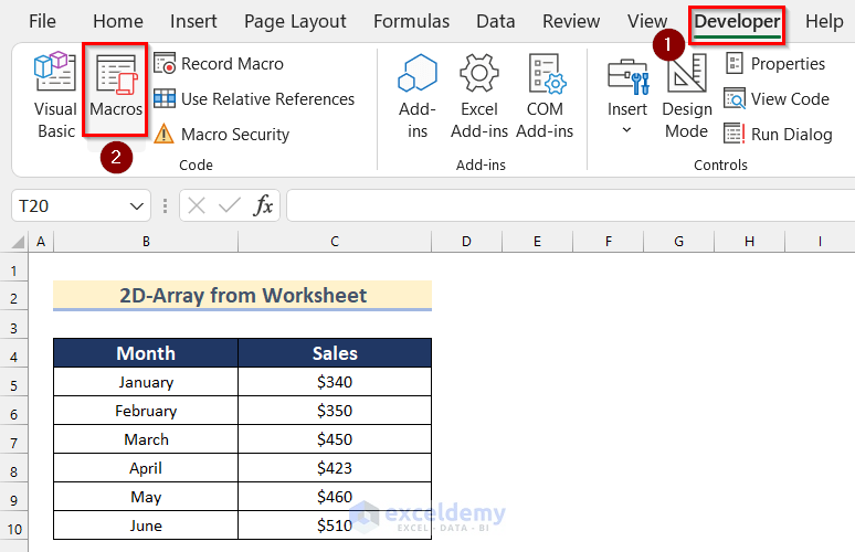 Calculating Number of Elements in 2D-Array from Worksheet