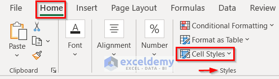 Choosing Cell Styles Option