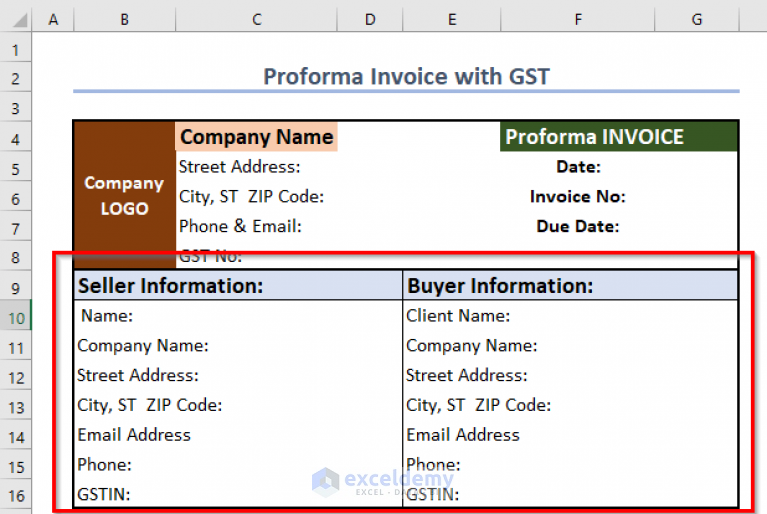 Proforma Invoice Format in Excel with GST (Free Template)