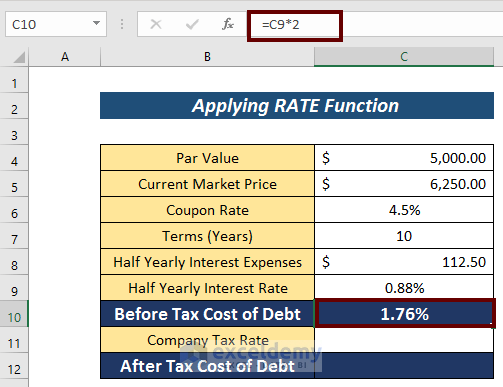 How to Calculate Cost of Debt in Excel