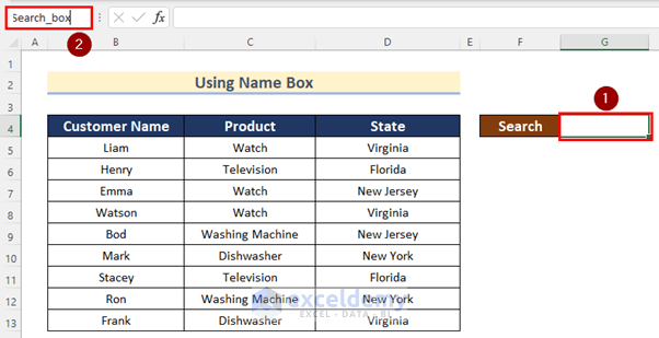 Using Name Box to Create Search Box in Excel with Conditional Formatting