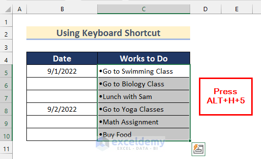 Using Keyboard Shortcuts to Indent Bullet Points