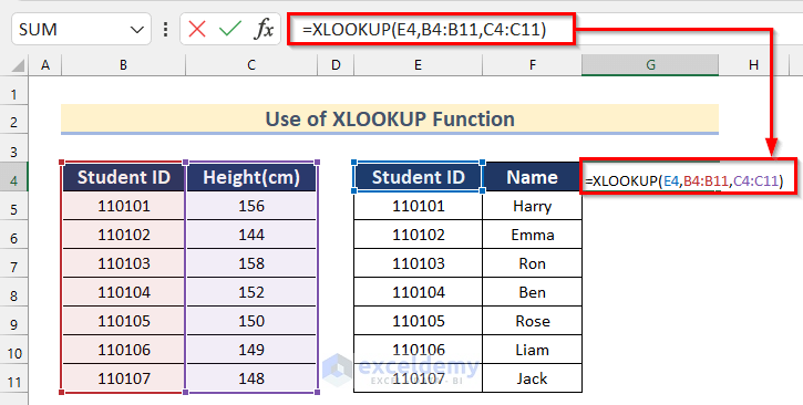 Use of XLOOKUP Function to Merge Two Tables with Common Column in Excel