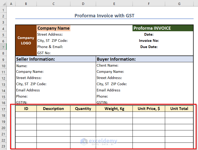 Insert Product Details in Proforma Invoice with GST