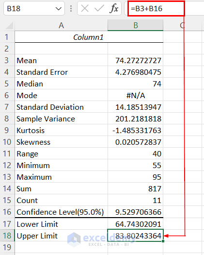 calculating upper limit using confidence interval 