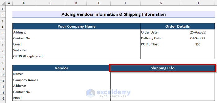 Adding Shipping Info in GST Purchase Order Format in Excel