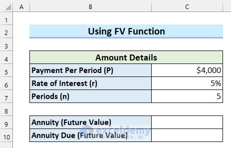 Using FV Function to Calculate Future Value of Annuity Due in Excel