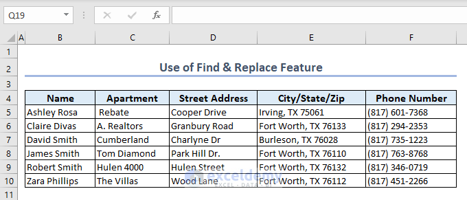 Result after using Find and Replace Feature to select and delete blank cells in Excel