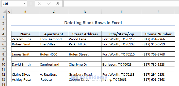 Dataset for Deleting Blank Rows