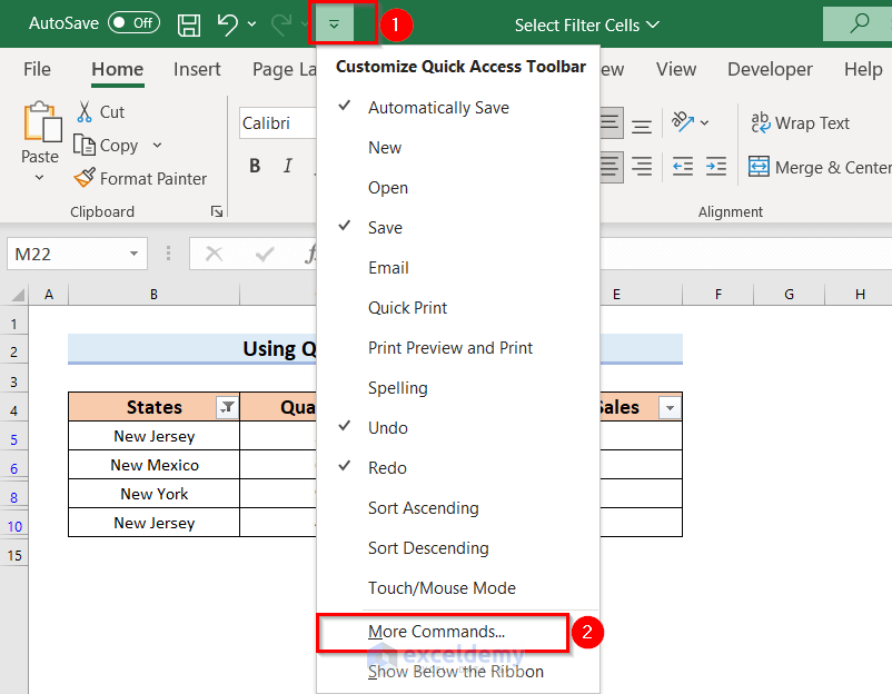 Use of Quick Access Toolbar to Select Only Filtered Cells in Excel Formula