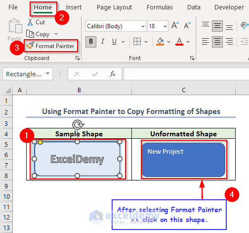Use of Format Painter to Copy Formatting of Shapes