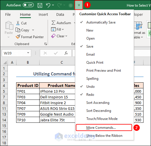 customizing quick access toolbar in Excel