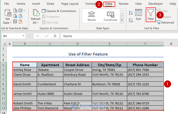 Adding Filter from Data Tab