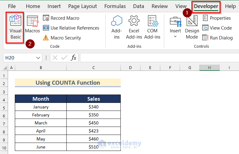 Using COUNTA Function to Get Number of Elements