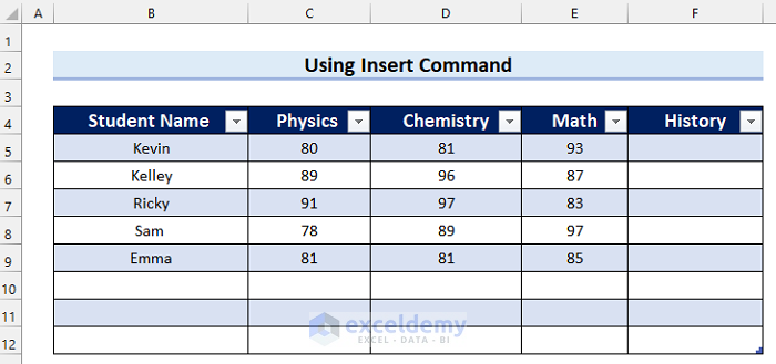 Using Insert Command to Expand Table Array in Excel