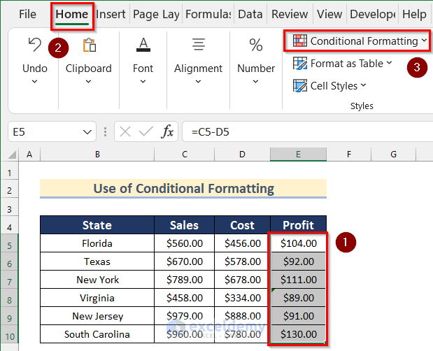 Use of Conditional Formatting to Select Specific Rows in Excel Formula