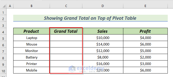 Adding Grand Total Column to Show Grand Total in Pivot Table