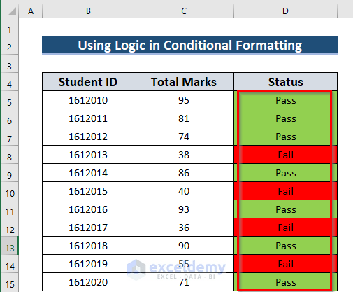 Excel Formula for Pass or Fail with Color