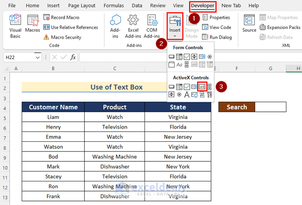 Use of Text Box from ActiveX Control to Create Search Box in Excel with Conditional Formatting