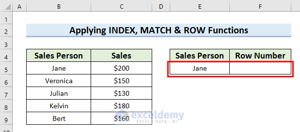 Applying INDEX, MATCH & ROW Functions to Find String in Column and Return Row Number in Excel