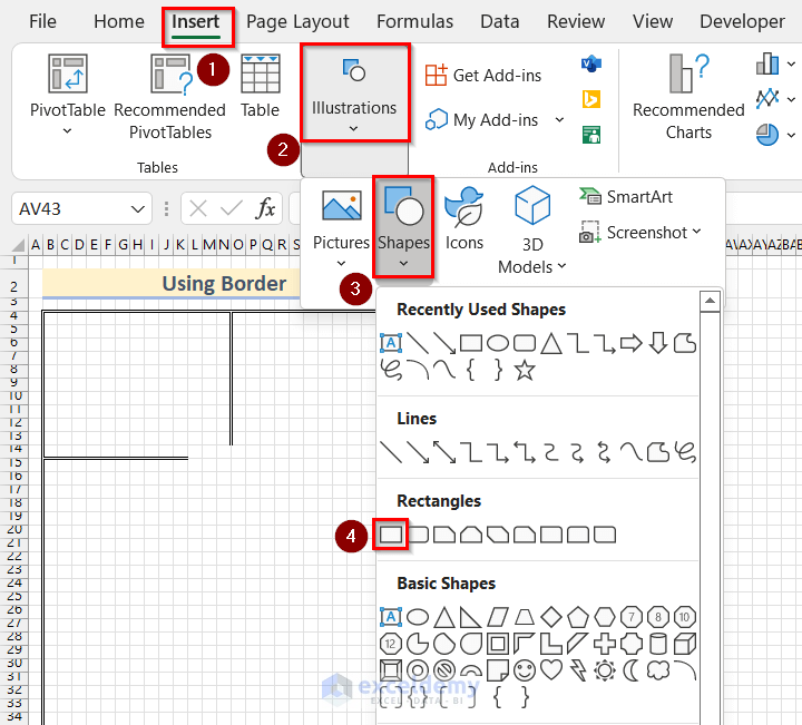 Using Rectangles Adding Text in the Drawing to Draw to Scale in Excel