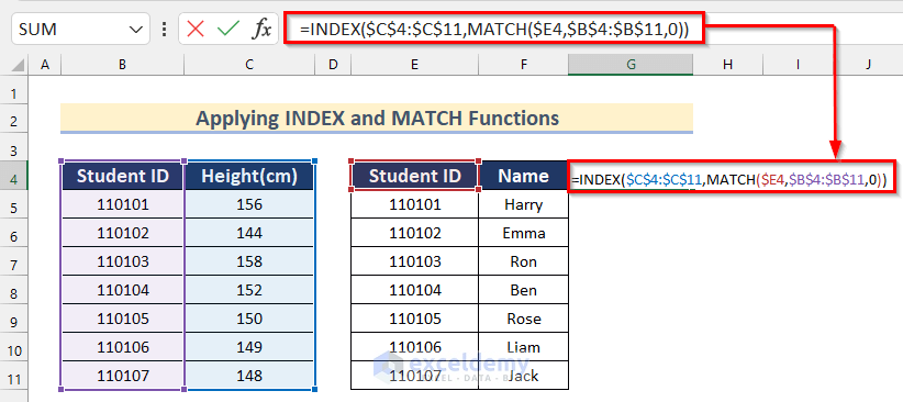 Merging Two Tables with Common Column by Applying INDEX and MATCH Functions