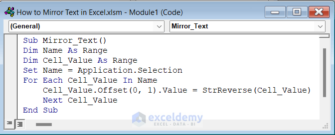 Applying VBA to Mirror Text in Excel