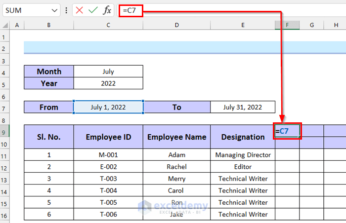 Inserting Dates into Monthly Staff Attendance Sheet in Excel