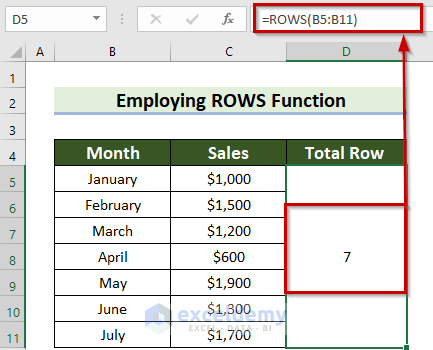 Use of ROWS Function to Get Rows Number of Current Cells