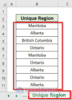 Making List of Unique Region to Create Filtering Search Box for your Excel data